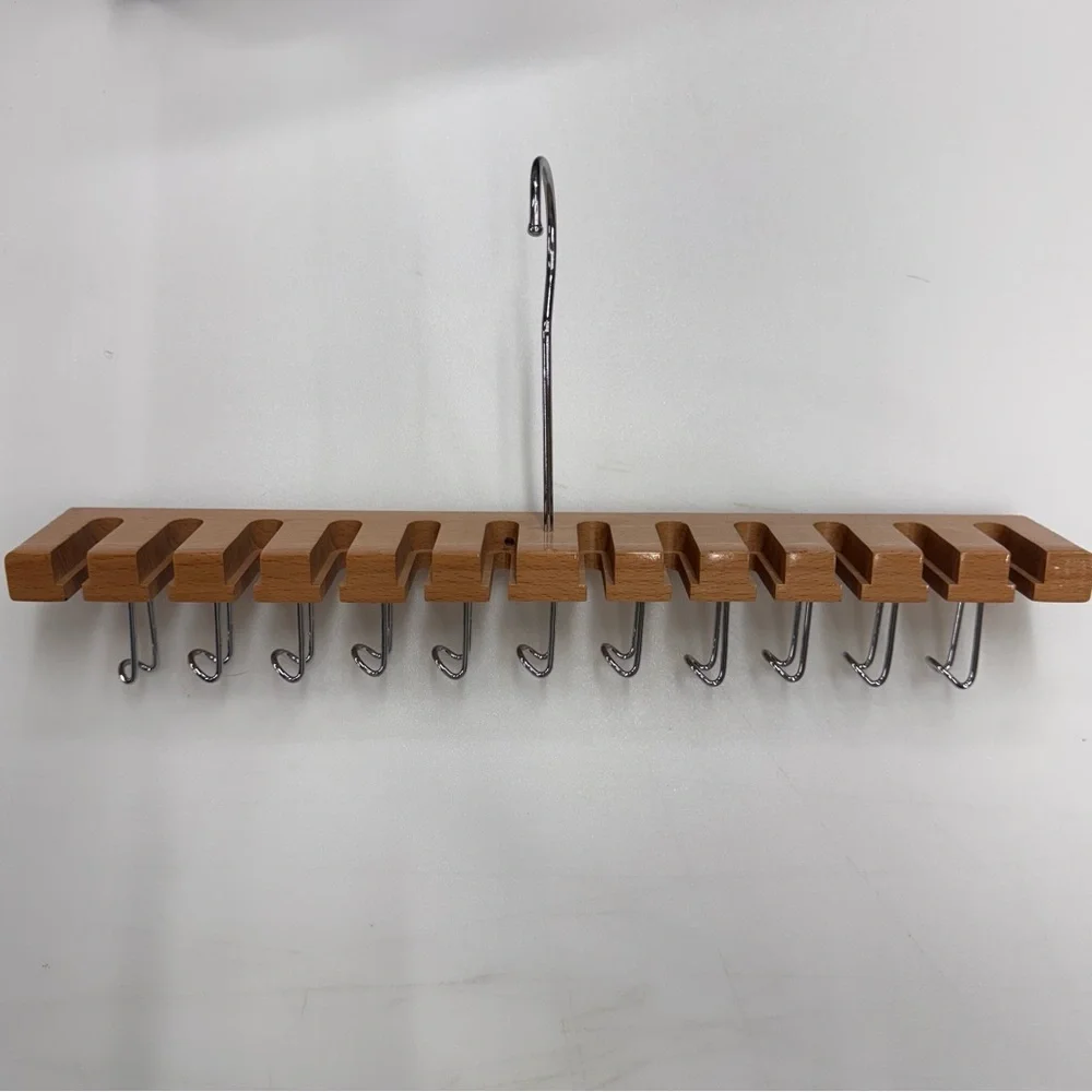 Wooden Multi Layer Belt Storage Rack with 12 Slots and 11 Hooks for Accessories